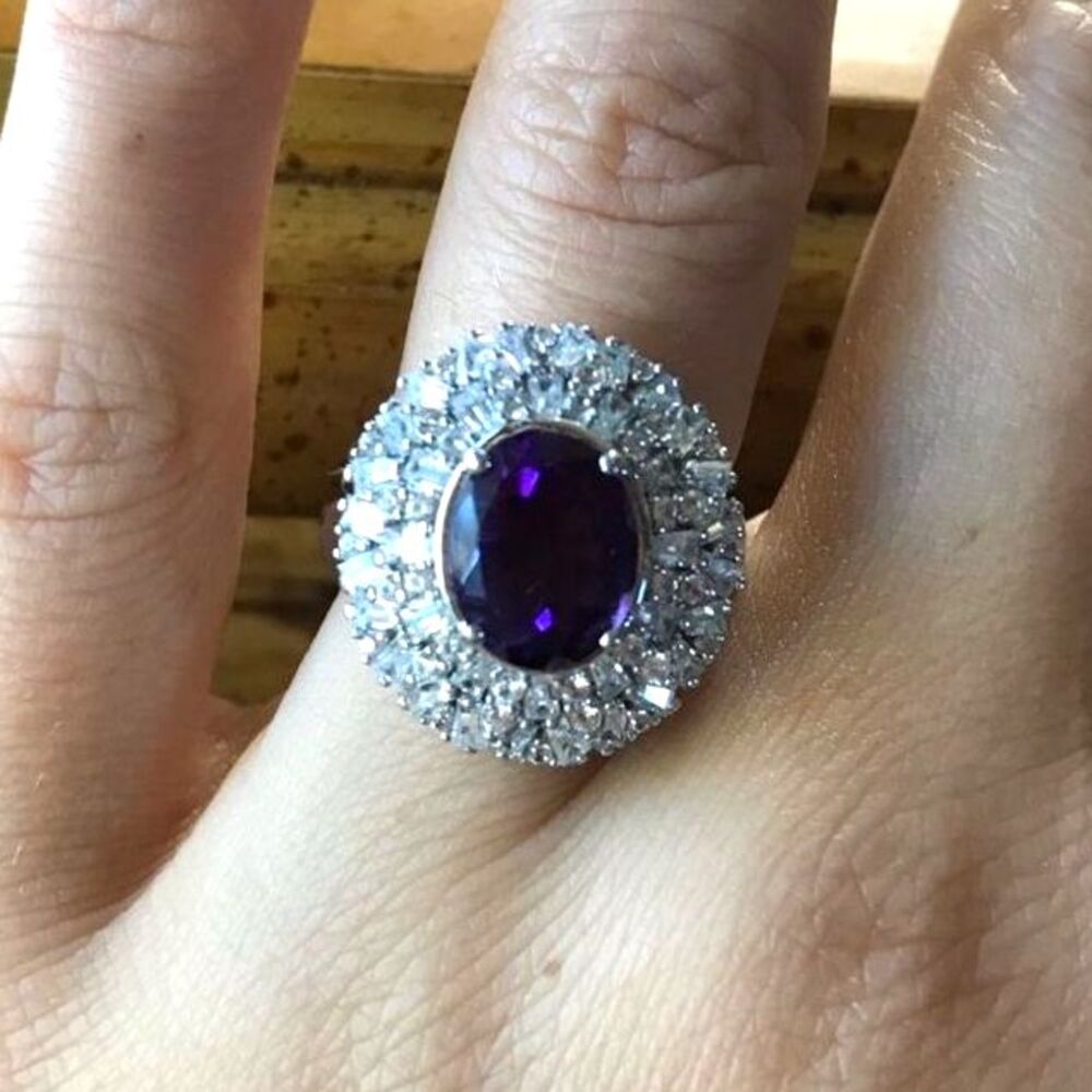 Natural Amethyst Sterling Silver Cocktail Ring Size 6